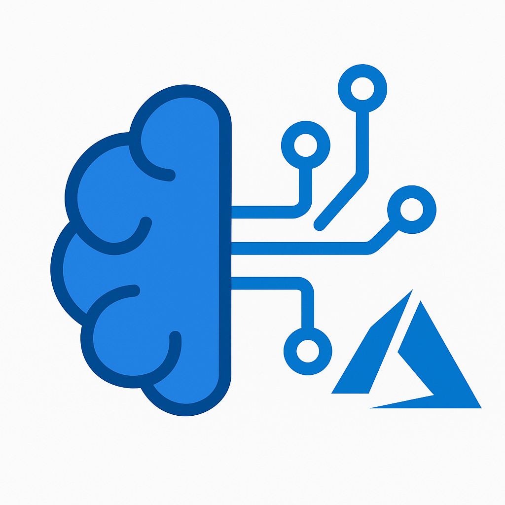 Illustration of a blue brain connected to circuit lines representing digital innovation, with the Microsoft Azure logo on the right.